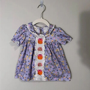 Marie Nicole Embroidered Toddler Dress - purple floral with pumpkins, size 12 m